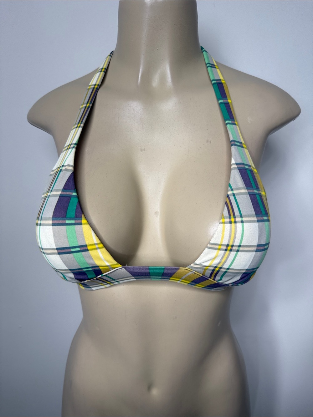 Victoria's Secret Plaid Halter Bikini Top in Yellow, Green & Blue